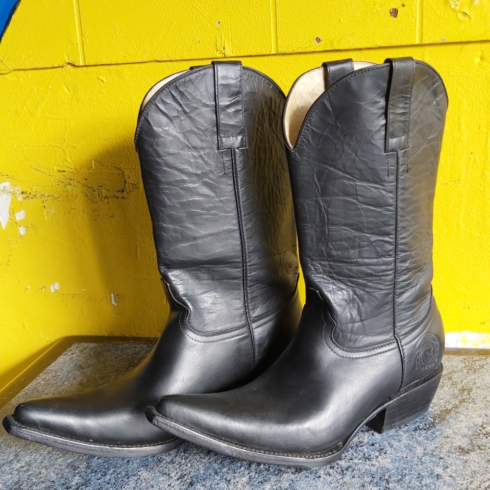 Black leather cowboy boots
